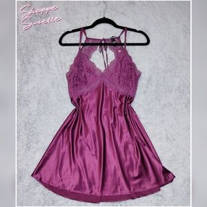Victoria's Secret NWT 2021 Burgundy Plum Liquid Satin & Lace Slip Dress